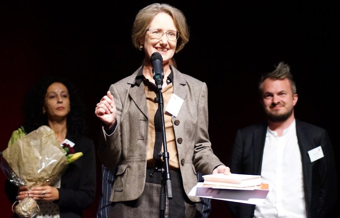 Kirsten E. Højrup, da hun i 2016 fik Aftenskolernes Integrationspris.